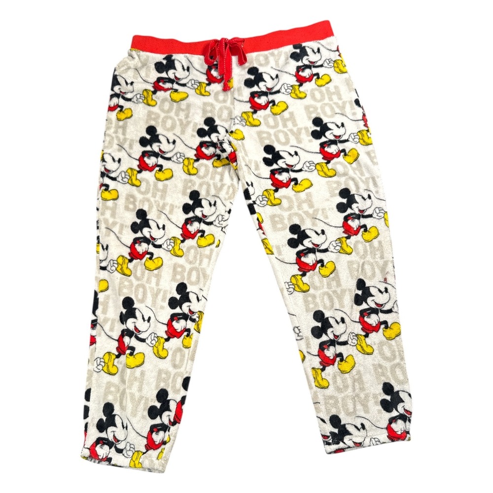 Disney Mickey Mouse Oh Boy Plush Fleece Pajama Pants Arctic White XL